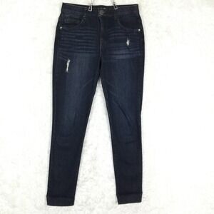 Mac And Me Womens Jeans Skinny Ankle Blue Denim‎ Dark Wash Raw Hem Mid Rise 2